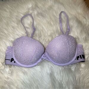 Victoria’s Secret Pink Date Push-up Bra Underwire 32C Purple Lace